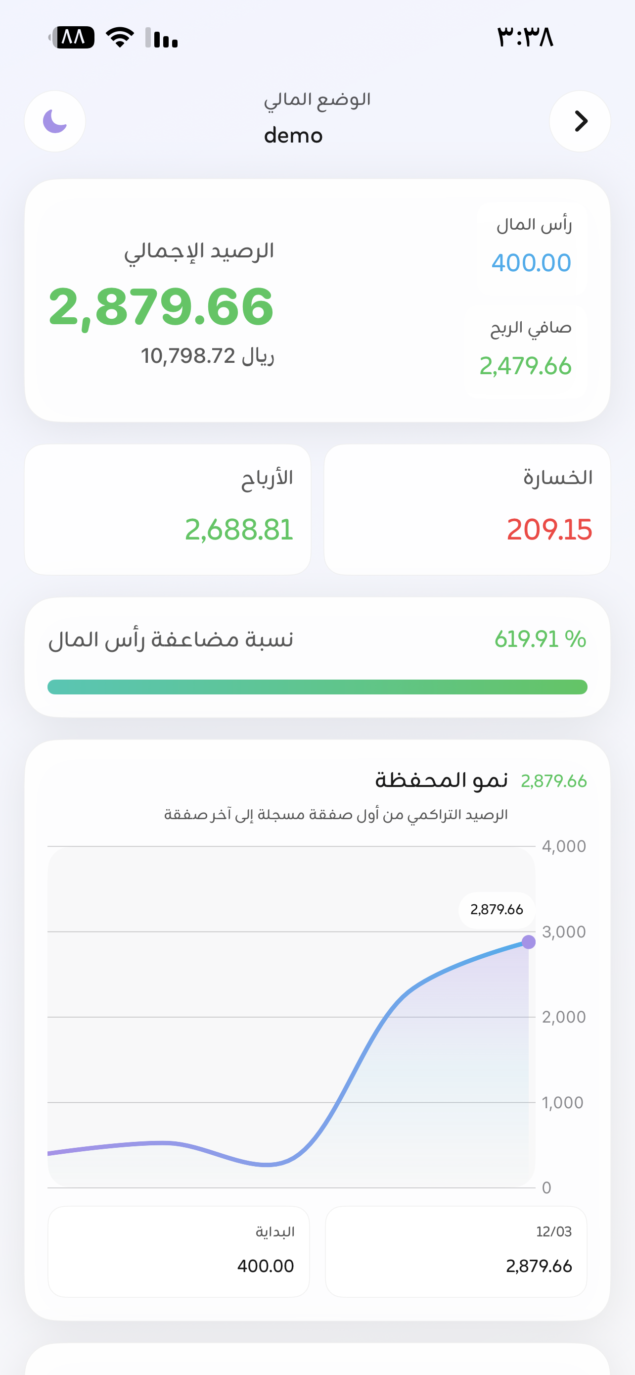 واجهة المحفظة الفاتحة
